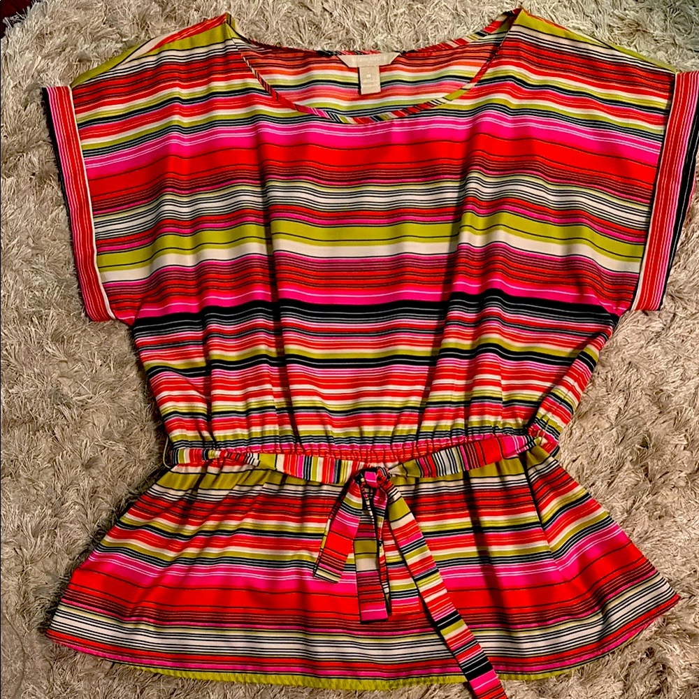Banana Republic Red and Orange Dolman Sleeve Peplum Blouse